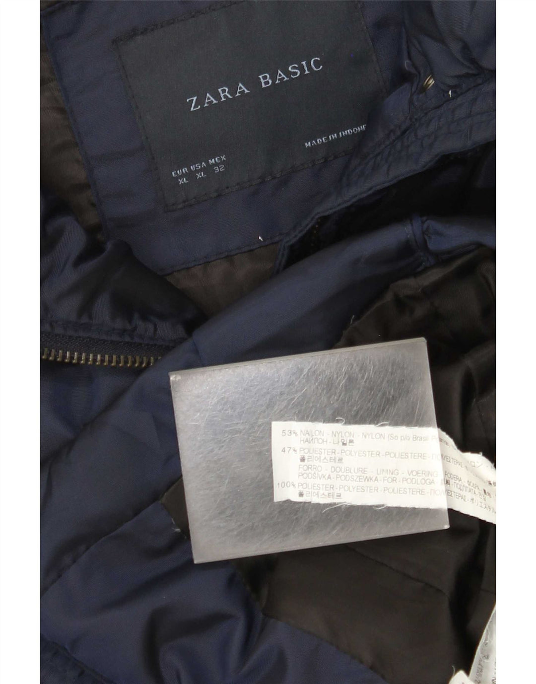 Zara Damen Wattierte Jacke UK 18 XL Marineblaues Nylon