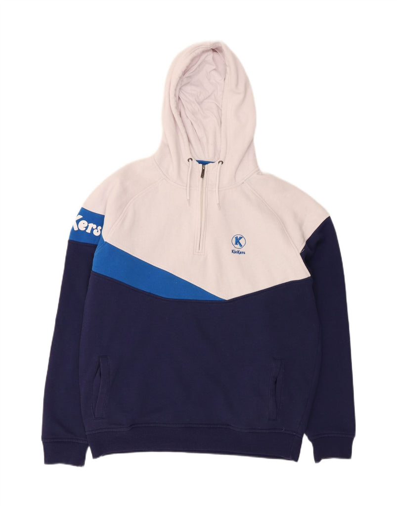 KICKERS Mens Graphic Zip Neck Hoodie Jumper 2XL Navy Blue Colourblock Vintage Kickers and Second-Hand Kickers from Messina Hembry 