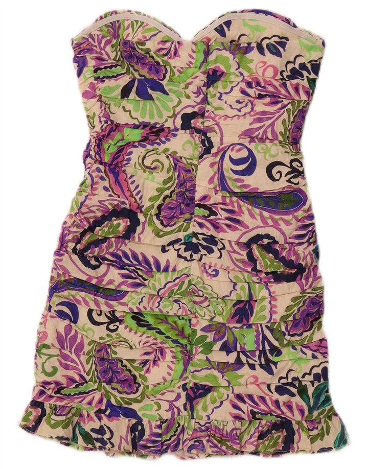 ZARA Damen Mini-trägerloses Kleid UK 12 Mittelmehrfarbiges Paisley-Leinen