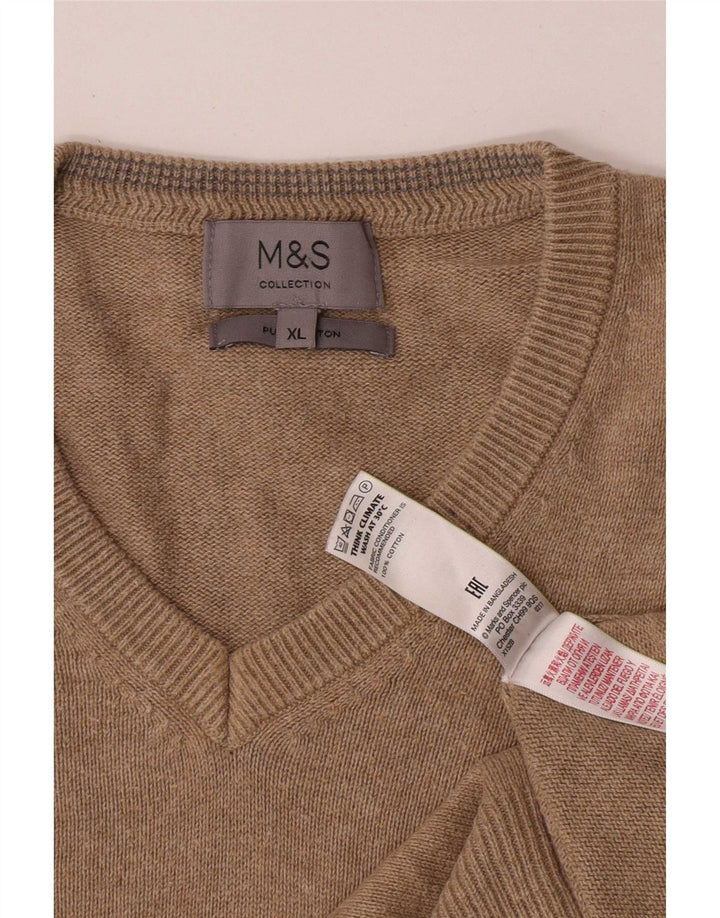 Marks & Spencer Herren-Pullover mit V-Ausschnitt, XL, beige Baumwolle