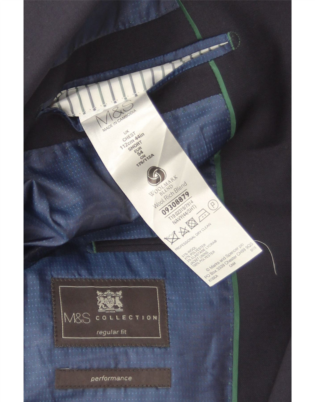 Marks & Spencer Herren-Blazer mit 2 Knöpfen, EU 54, 2XL, marineblaue Wolle