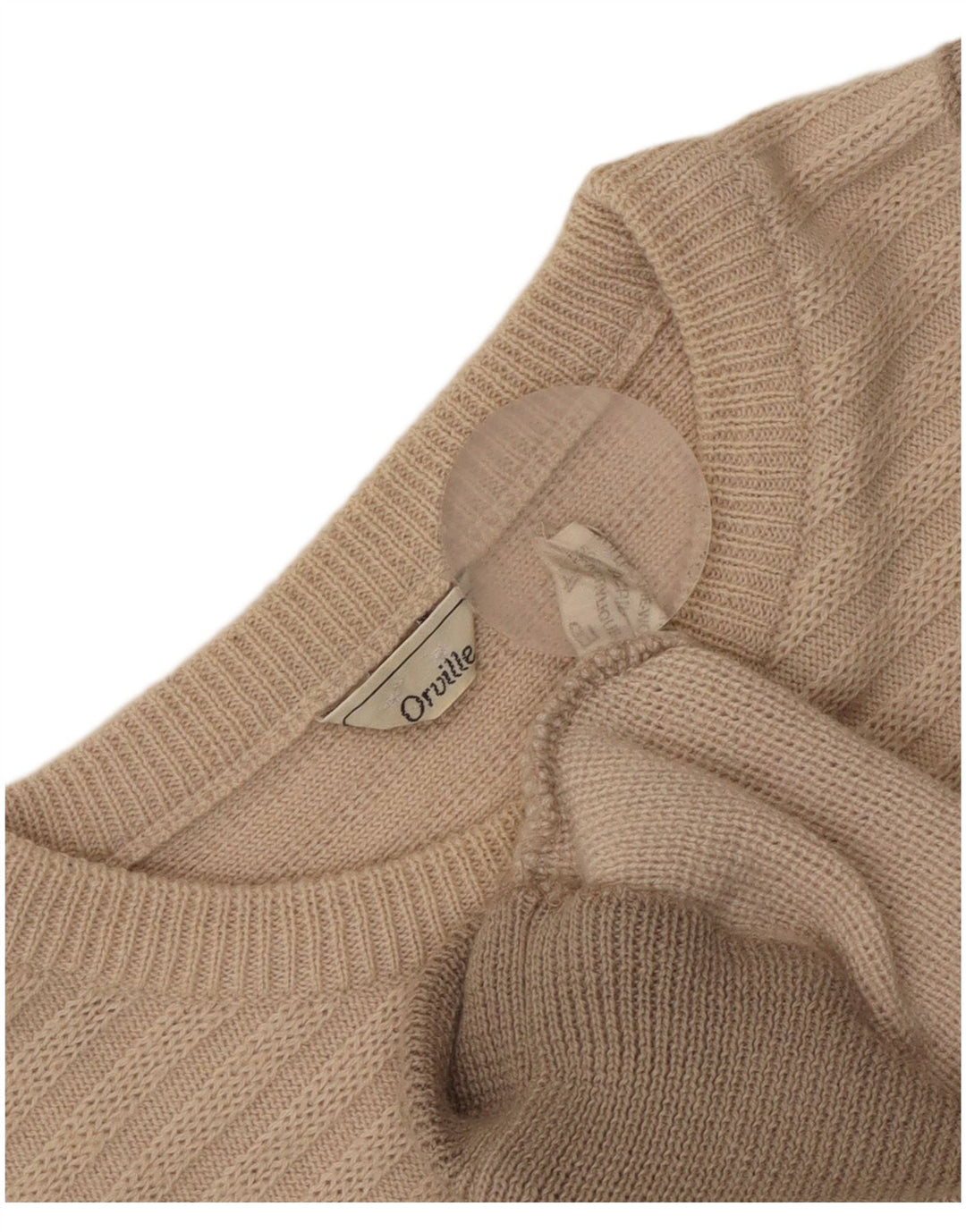 Orville Herren-Pullover mit Rundhalsausschnitt, Mittelbeigefarbene Blockwolle