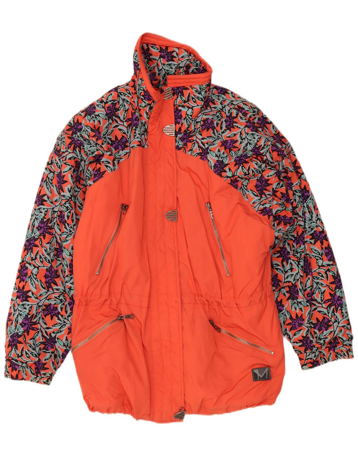 Übergroße Damen-Skijacke von Maier, UK 10, klein, orangefarbenes Blumenmuster, Polyamid