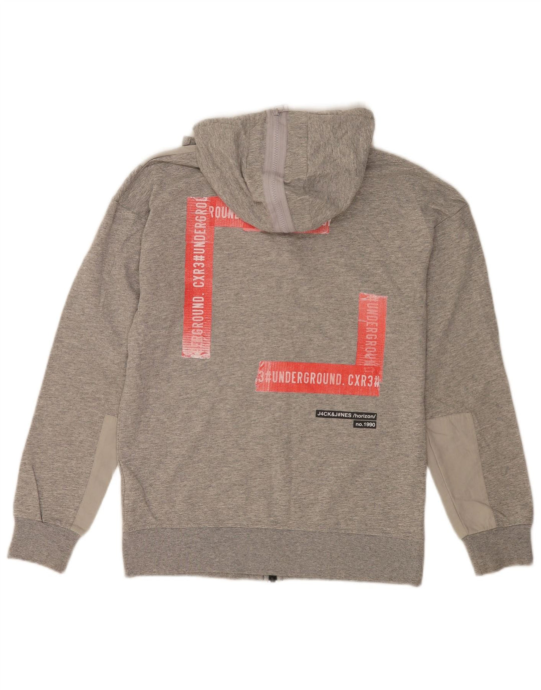 Jack & Jones Herren-Kapuzenpullover mit grafischem Reißverschluss, Größe S, Grau, Farbblock