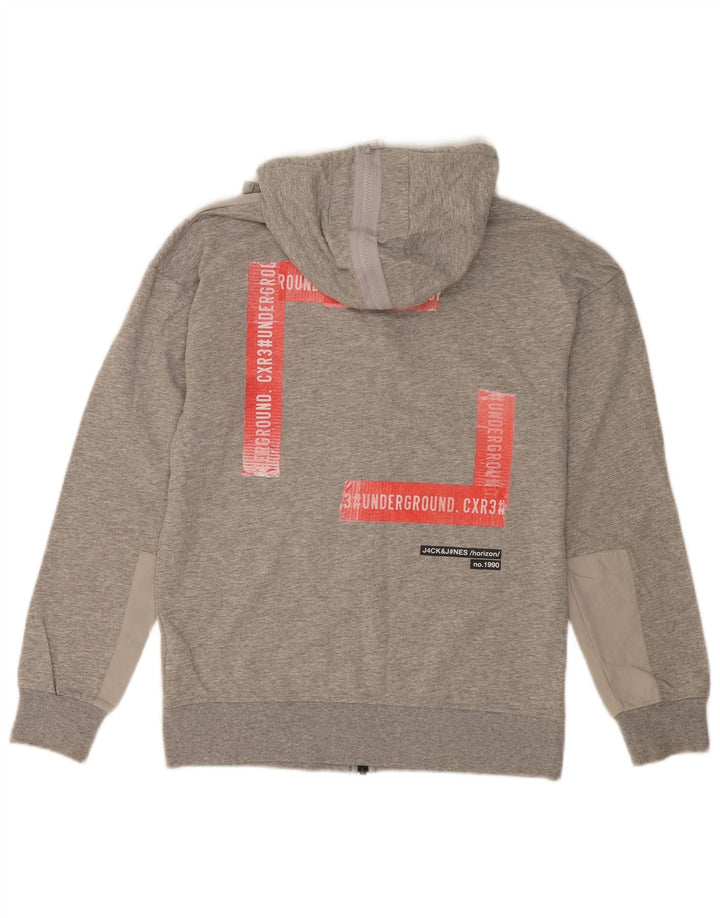 Jack & Jones Herren-Kapuzenpullover mit grafischem Reißverschluss, Größe S, Grau, Farbblock