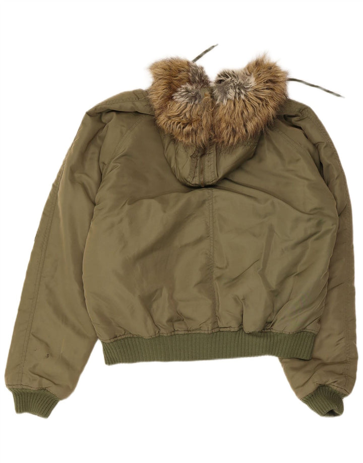 Vintage Herren Skijacke mit Kapuze UK 38 Medium Khaki Nylon
