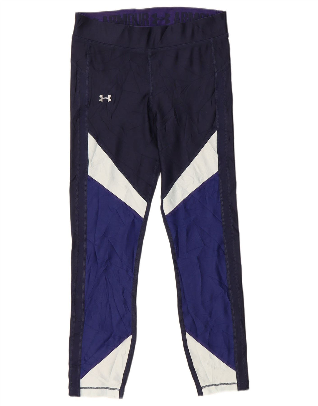 Under Armour Damen Crop Leggings UK 8 Small Marineblau Farbblock