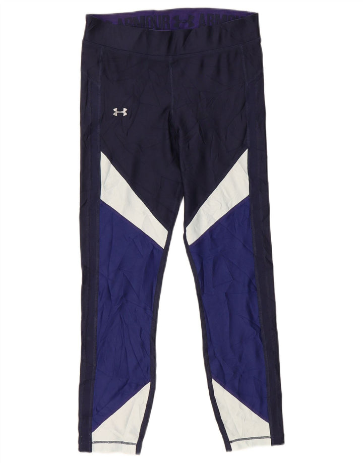 Under Armour Damen Crop Leggings UK 8 Small Marineblau Farbblock