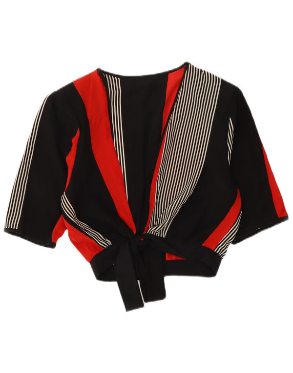 Vintage Damen Crop Cardigan Top UK 12 Medium Mehrfarbig gestreift