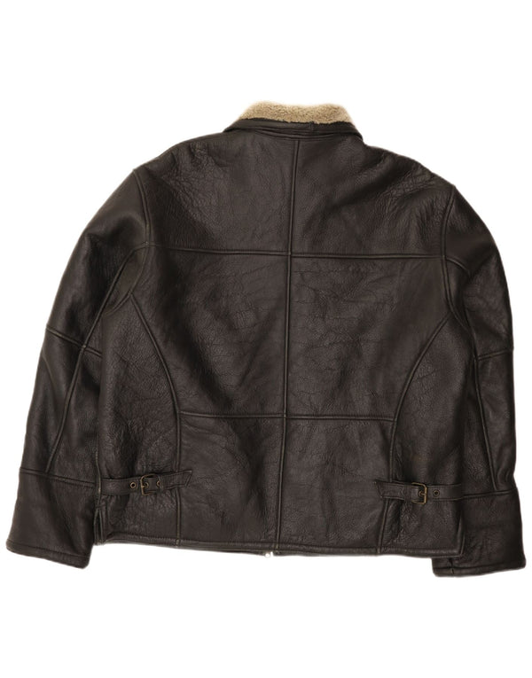 Firenze Herren Shearling Jacke UK 42 XL Schwarzes Leder