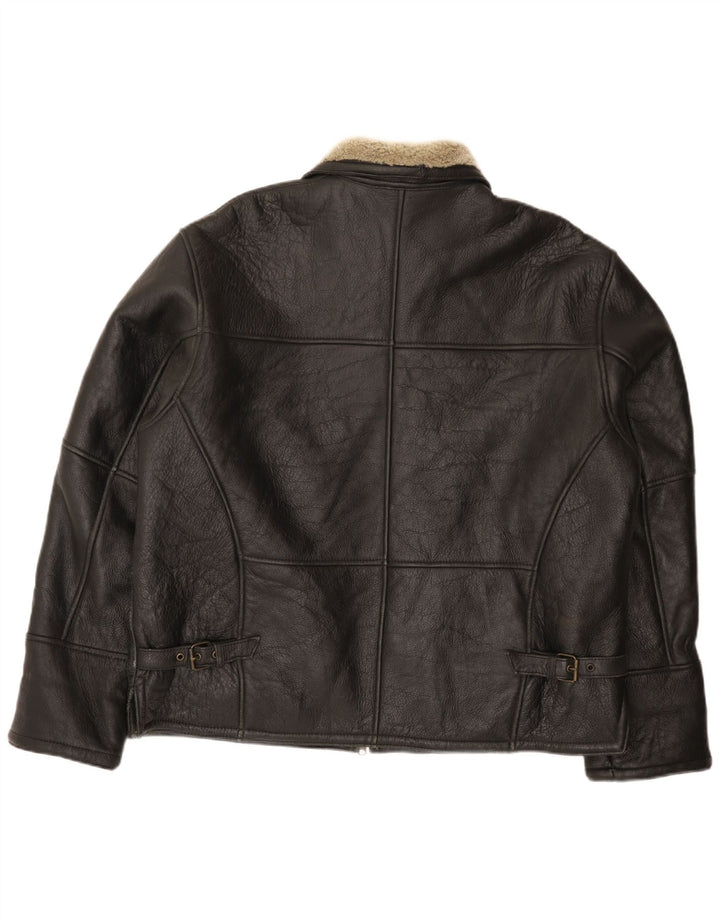 Firenze Herren Shearling Jacke UK 42 XL Schwarzes Leder