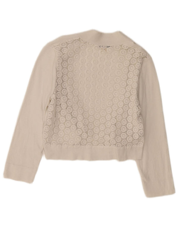 CALVIN KLEIN Damen-Strickjacke mit 3/4-Ärmeln, Gr. 12, mittelgrau, gebrochenes Weiß