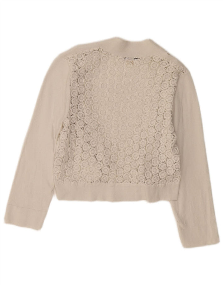 CALVIN KLEIN Damen-Strickjacke mit 3/4-Ärmeln, Gr. 12, mittelgrau, gebrochenes Weiß