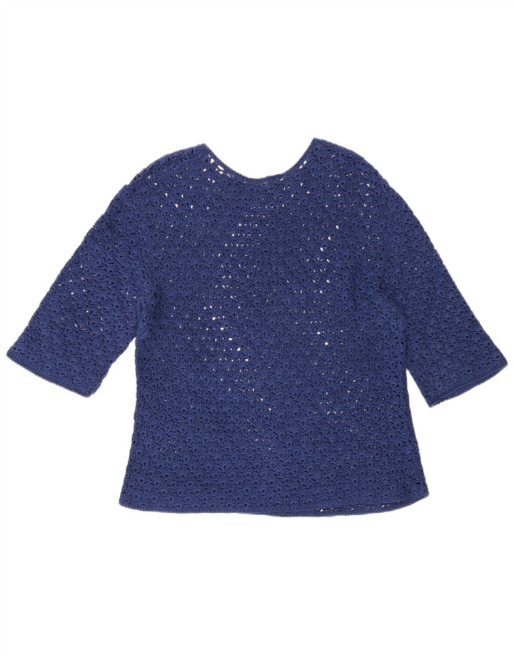 Durchsichtiges Vintage-Damenoberteil mit 3/4-Ärmeln, UK-Größe 14, mittleres Marineblau