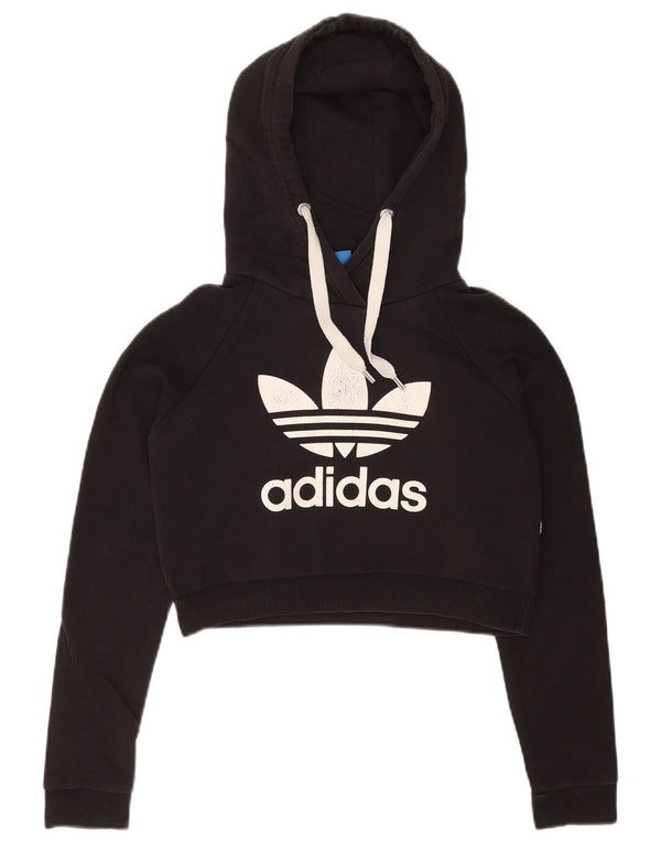 Adidas Damen Graphic Crop Hoodie Pullover UK 8 Small Schwarz Baumwolle