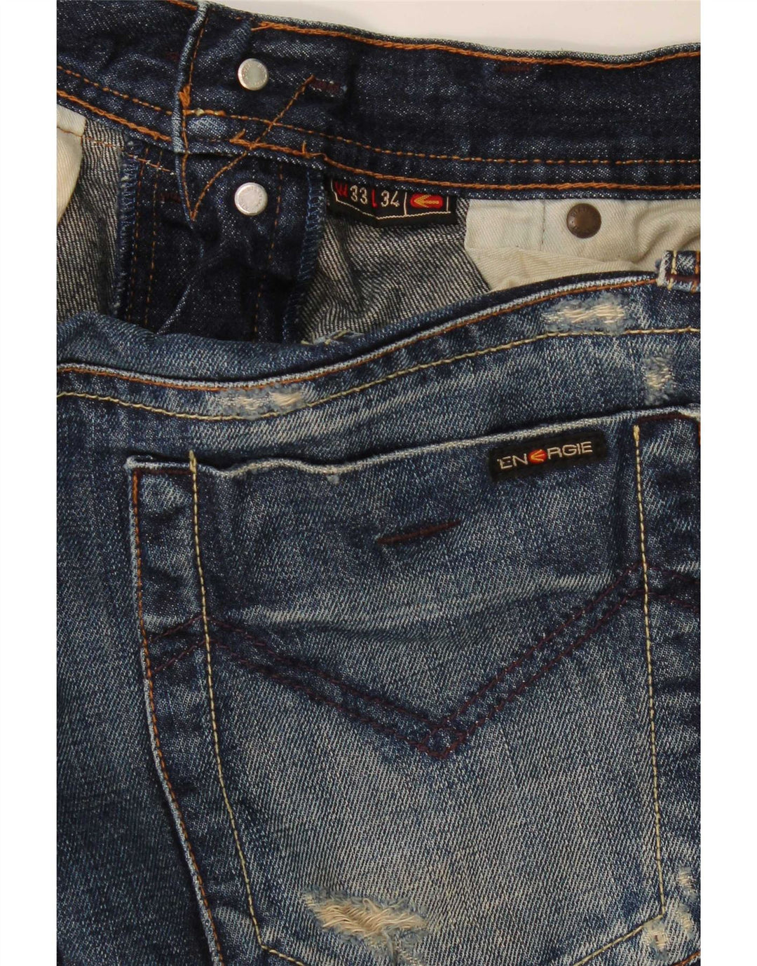Energie Damen Distressed Straight Jeans W33 L25 Blaue Baumwolle