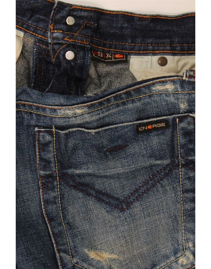 Energie Damen Distressed Straight Jeans W33 L25 Blaue Baumwolle