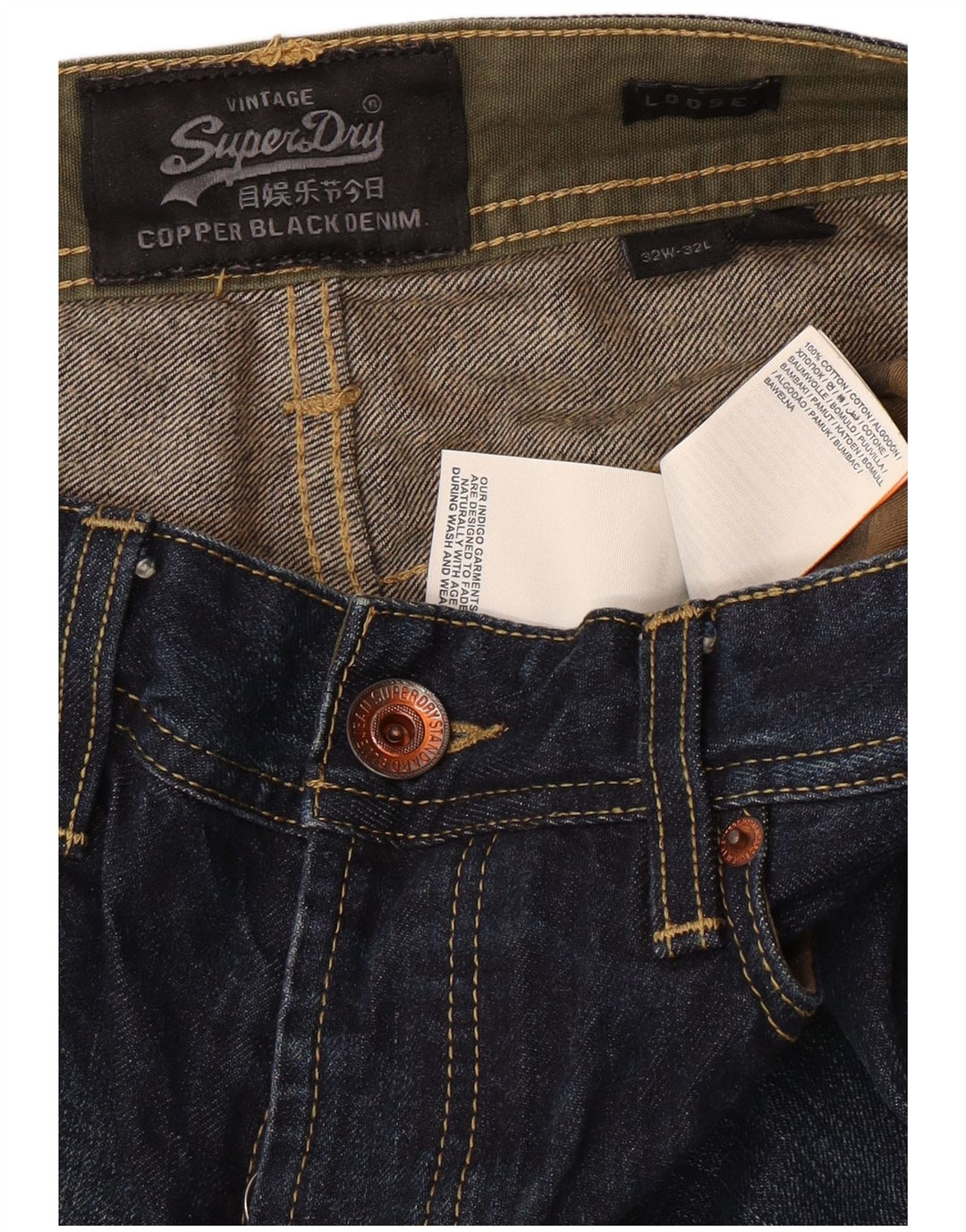 SUPERDRY lockere Herrenjeans, W32, L32, marineblaue Baumwolle