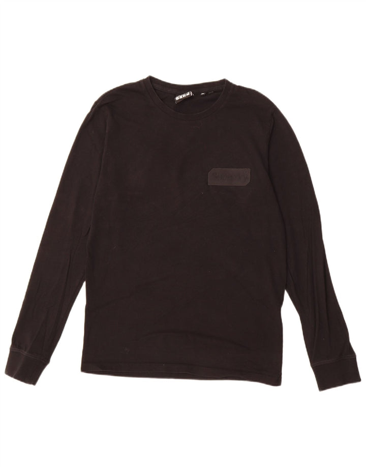 SUPERDRY Mens Top Long Sleeve Medium Black Cotton