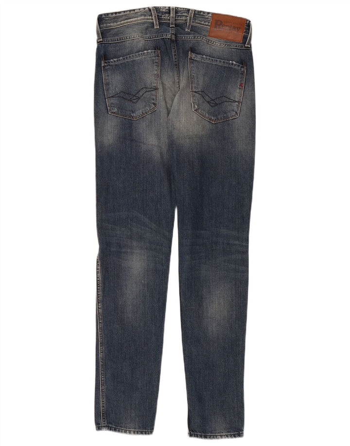 Replay Damen Distressed Slim Jeans W29 L32 Marineblau Baumwolle
