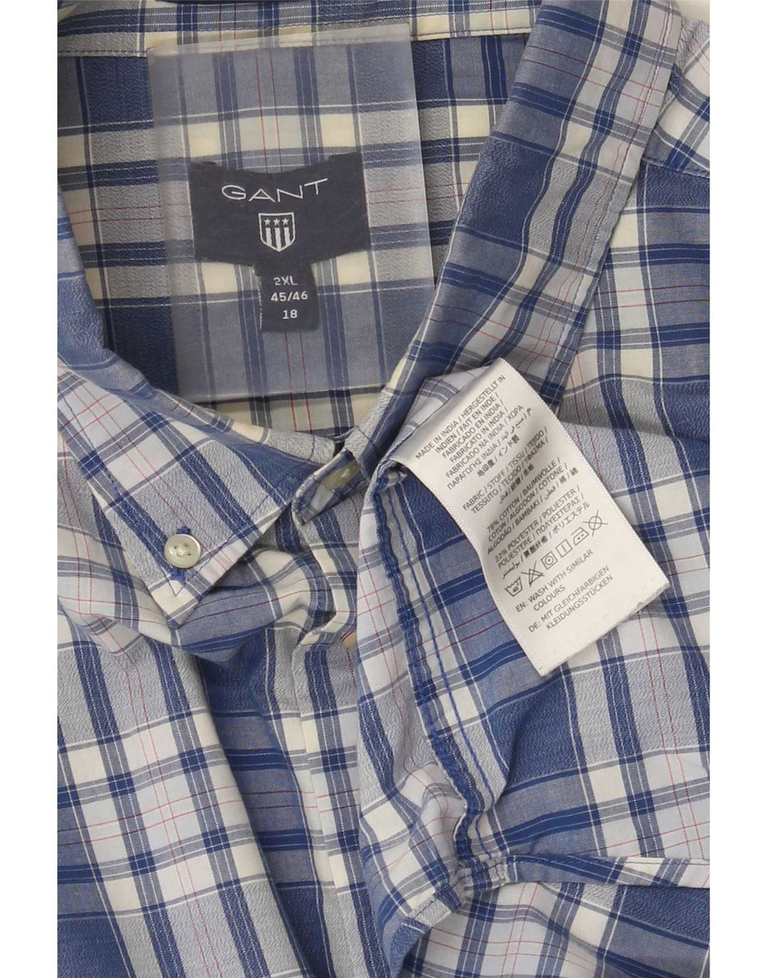 Gant Herrenhemd Größe 45/46 18 2XL blau karierte Baumwolle