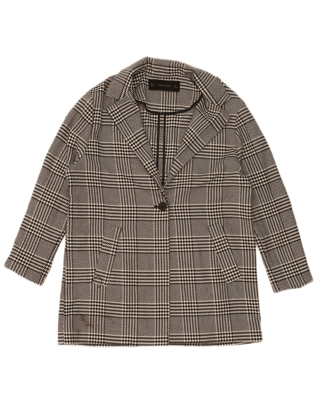 Zara Damen-Blazer mit 1 Knopf, übergroß, Gr. 10, Größe S, Schwarz, Hahnentrittmuster