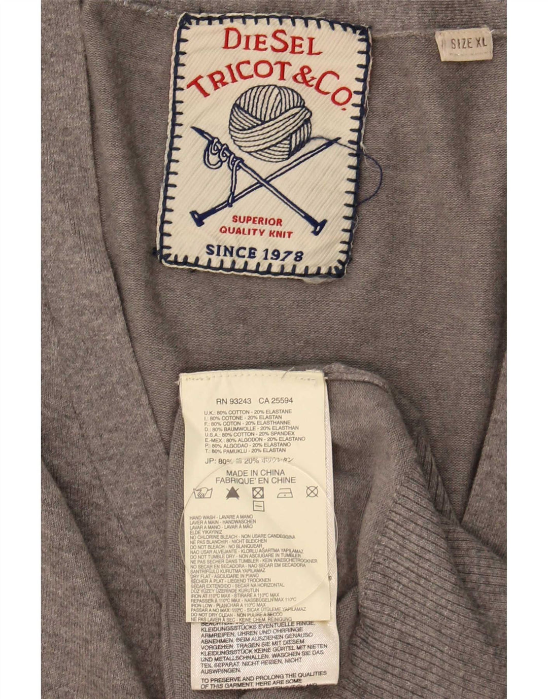 Diesel Herren-Cardigan-Pullover XL aus grauer Baumwolle
