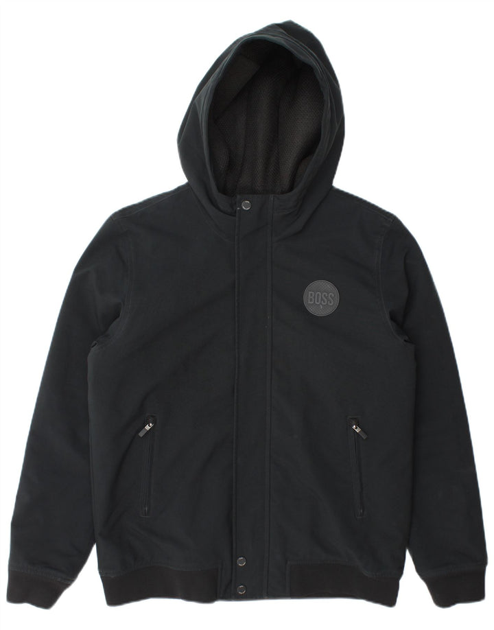 Hugo Boss Jungen-Bomberjacke mit Kapuze, 13–14 Jahre, Größe S, Schwarz, Polyester