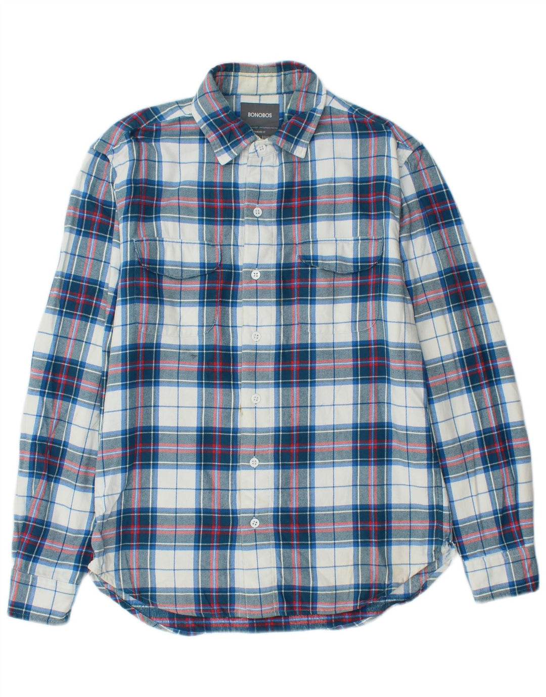 BONOBOS Herren-Flanellhemd mit Standard-Passform, mittelblau karierte Baumwolle