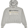 CHAMPION Womens Crop Graphic Hoodie Jumper UK 10 Small Grey Cotton | Vintage Champion | Thrift | Second-Hand Champion | Used Clothing | Messina Hembry 