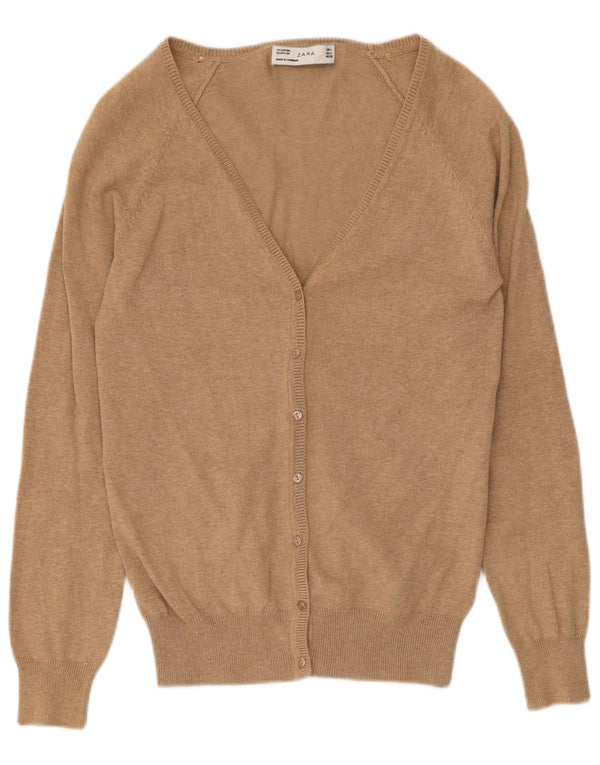Zara Damen-Cardigan-Pullover UK 16 Large Beige Baumwolle