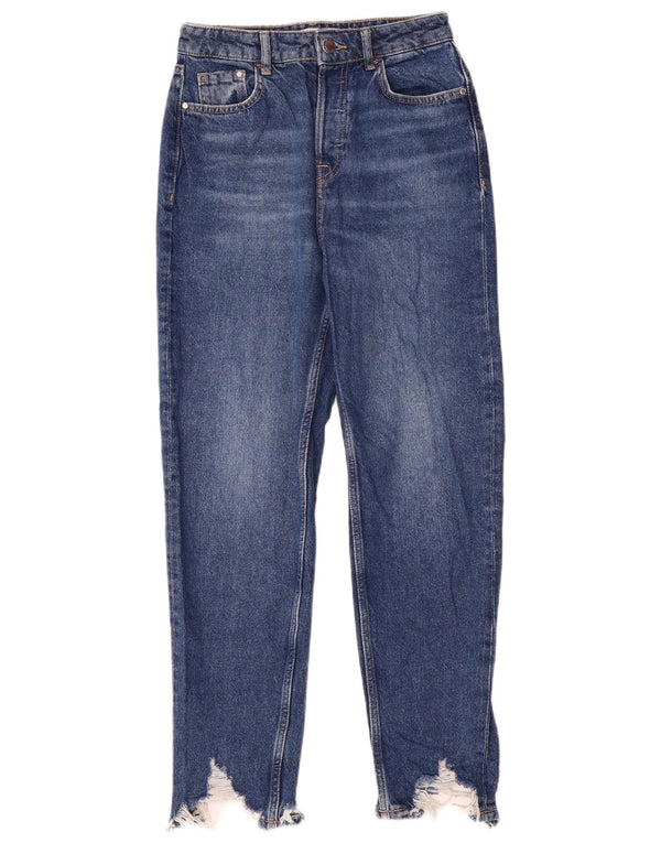 Zara Damen Distressed Tapered Jeans EU 34 2XS W24 L27 Blau