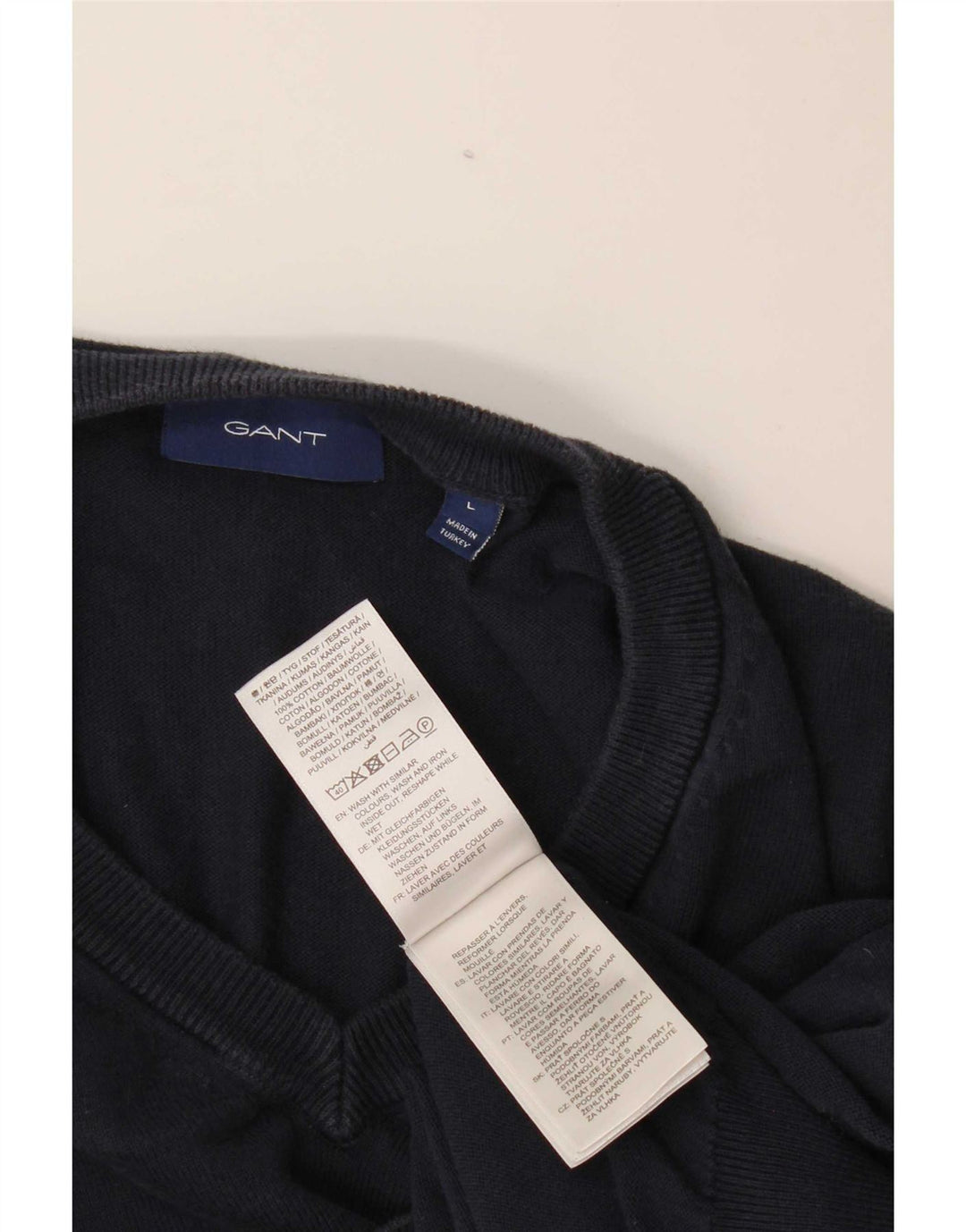 Gant Herren-Pullover mit V-Ausschnitt, groß, marineblaue Baumwolle