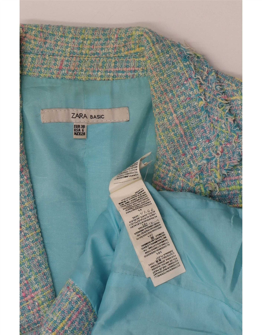Zara Damen-Blazerjacke mit 3/4-Ärmeln, EU 38, klein, mehrfarbig, kariert