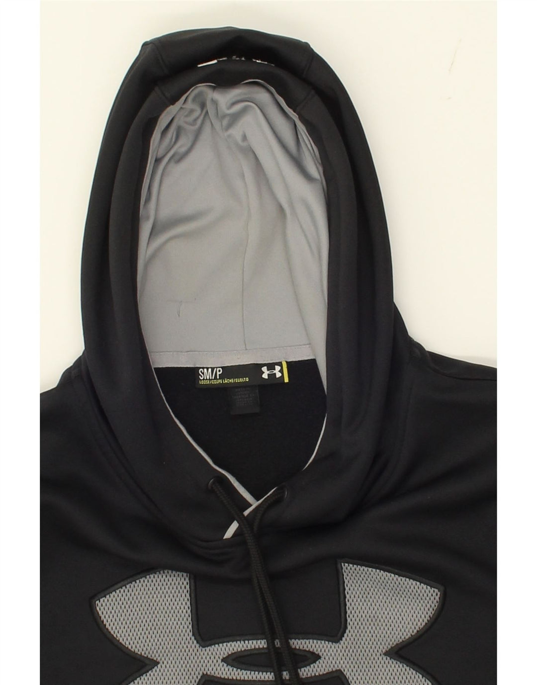 UNDER ARMOUR Mens Graphic Hoodie Jumper Small Black Vintage Under Armour and Second-Hand Under Armour from Messina Hembry 