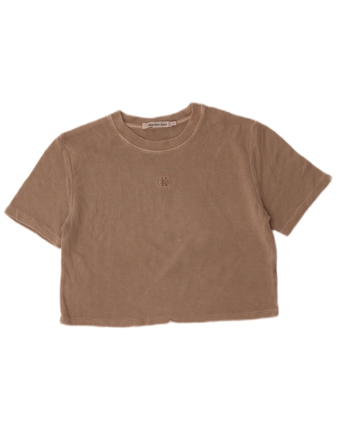 CALVIN KLEIN JEANS Damen Crop T-Shirt Top UK 10 Small Beige Baumwolle