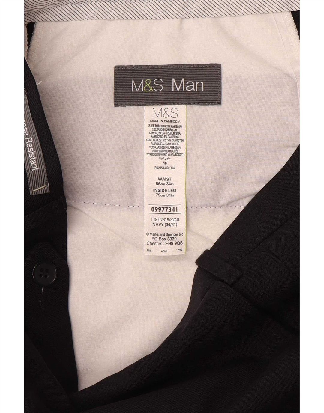 Gerade Herren-Anzughose von Marks & Spencer, W34, L31, marineblaues Polyester