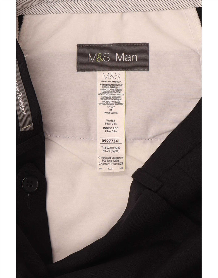 Gerade Herren-Anzughose von Marks & Spencer, W34, L31, marineblaues Polyester