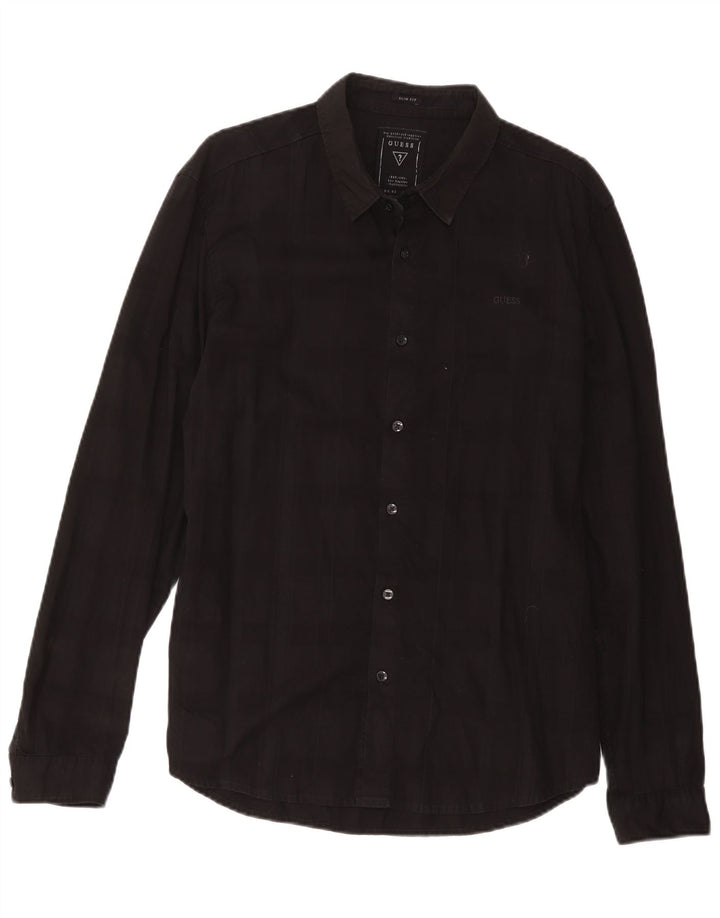 Guess Slim-Fit-Hemd für Herren, groß, schwarz, kariert, Baumwolle
