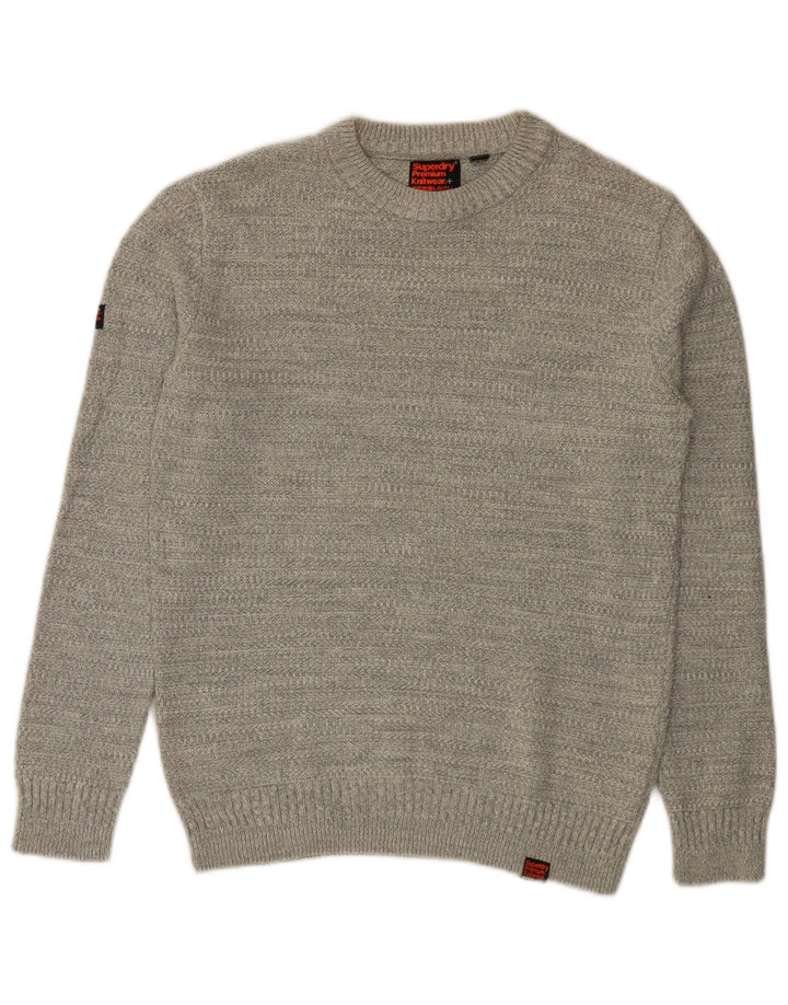 Superdry Herren-Pullover mit Rundhalsausschnitt aus mittelgrauer Baumwolle