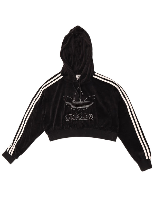 Adidas Damen Übergroßer Graphic Crop Hoodie Pullover UK 8 Small Schwarze Baumwolle