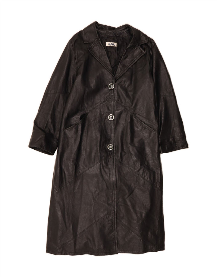 VINTAGE Womens Leather Coat UK 14 Medium Black Leather Vintage Vintage and Second-Hand Vintage from Messina Hembry 