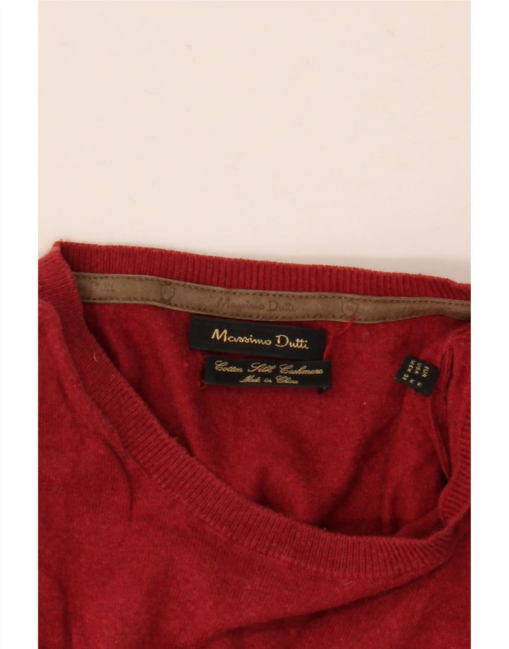 Massimo Dutti Herren-Pullover mit Rundhalsausschnitt, mittelrote Baumwolle