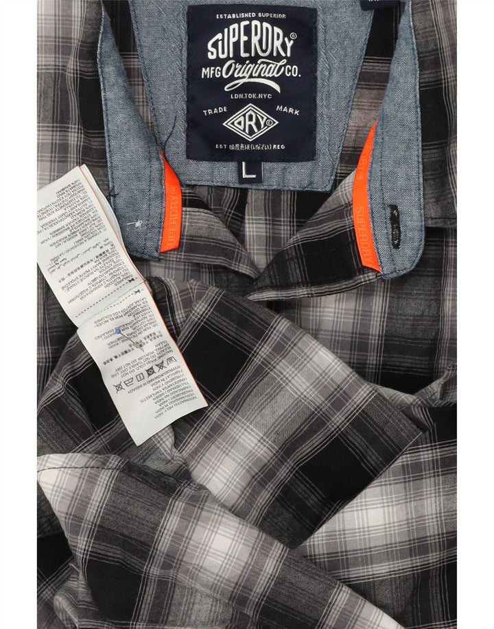 SUPERDRY Herren-Hemd, groß, schwarz, kariert, Baumwolle