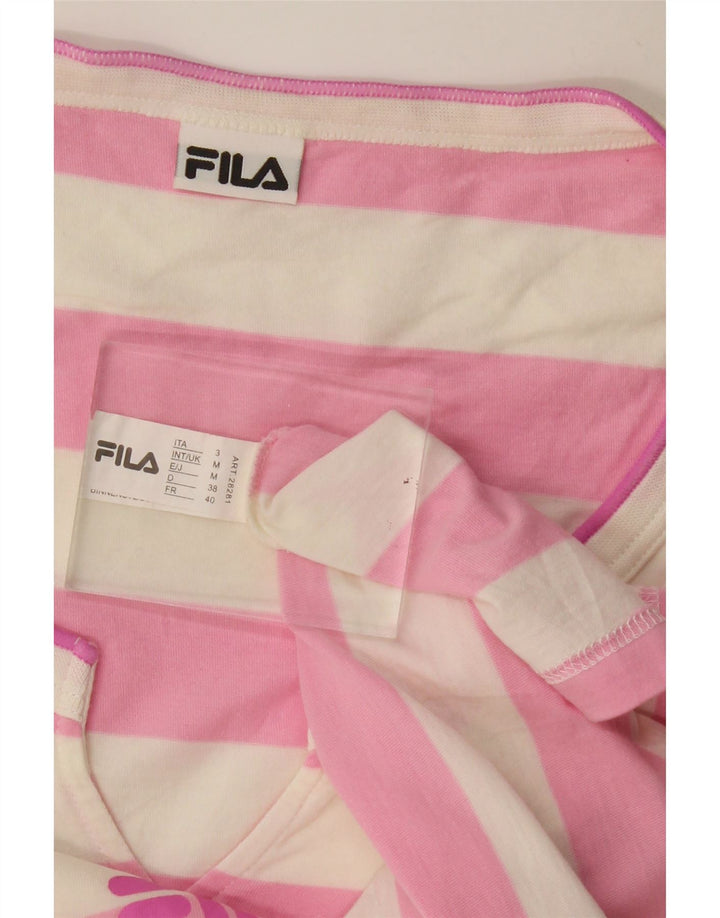 Fila Damen Grafik-T-Shirt-Oberteil UK 12 Mittelrosa gestreift aus Baumwolle