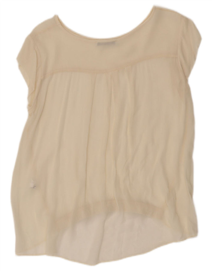 Vintage Damen Durchsichtiges Blusentop UK 12 Mittelbeige Viskose