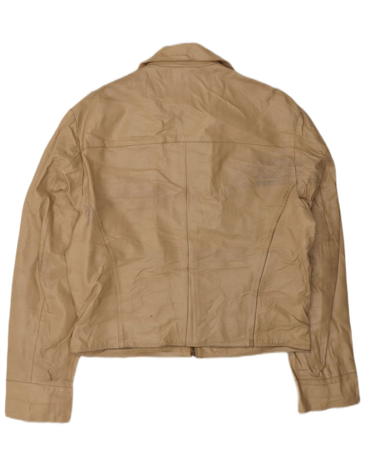 VINTAGE Womens Leather Jacket UK 14 Large Beige Leather