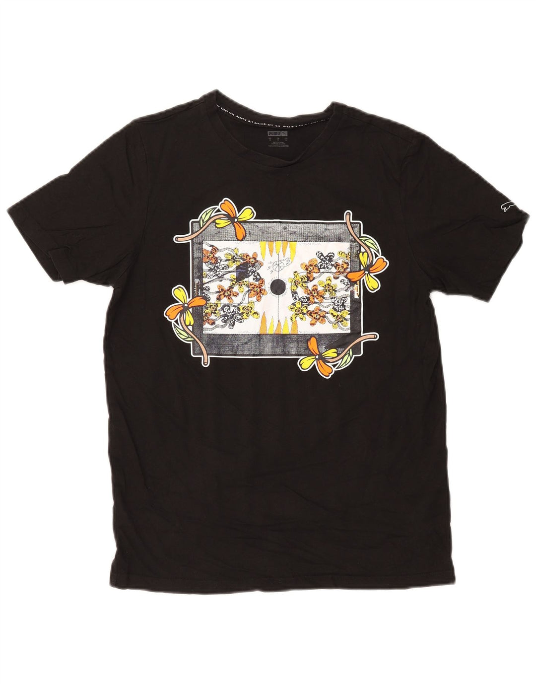Puma Herren-T-Shirt mit Grafik, Größe S, Schwarz, Blumenmuster, Baumwolle, Natur