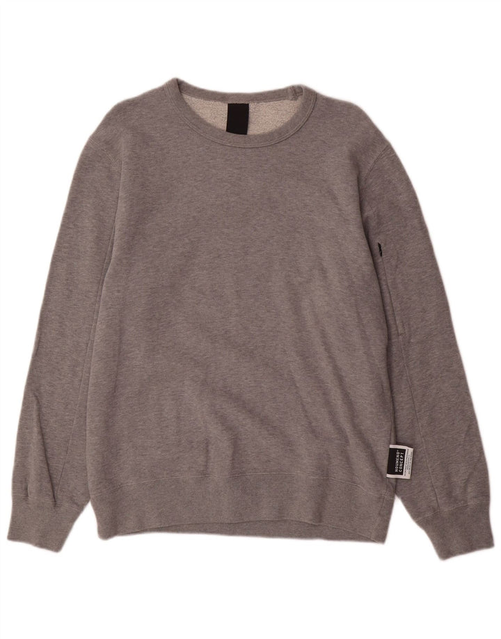 NOUMENO CONCEPT Grafischer Herren-Sweatshirtpullover aus mittelgrauer Baumwolle
