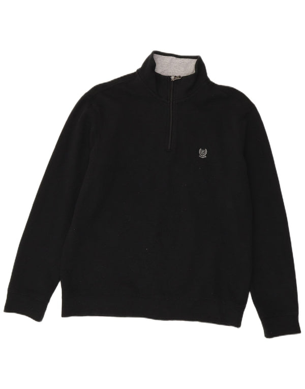 Chaps Womens Zip Neck Sweatshirt Jumper UK 16 Large Black Cotton
